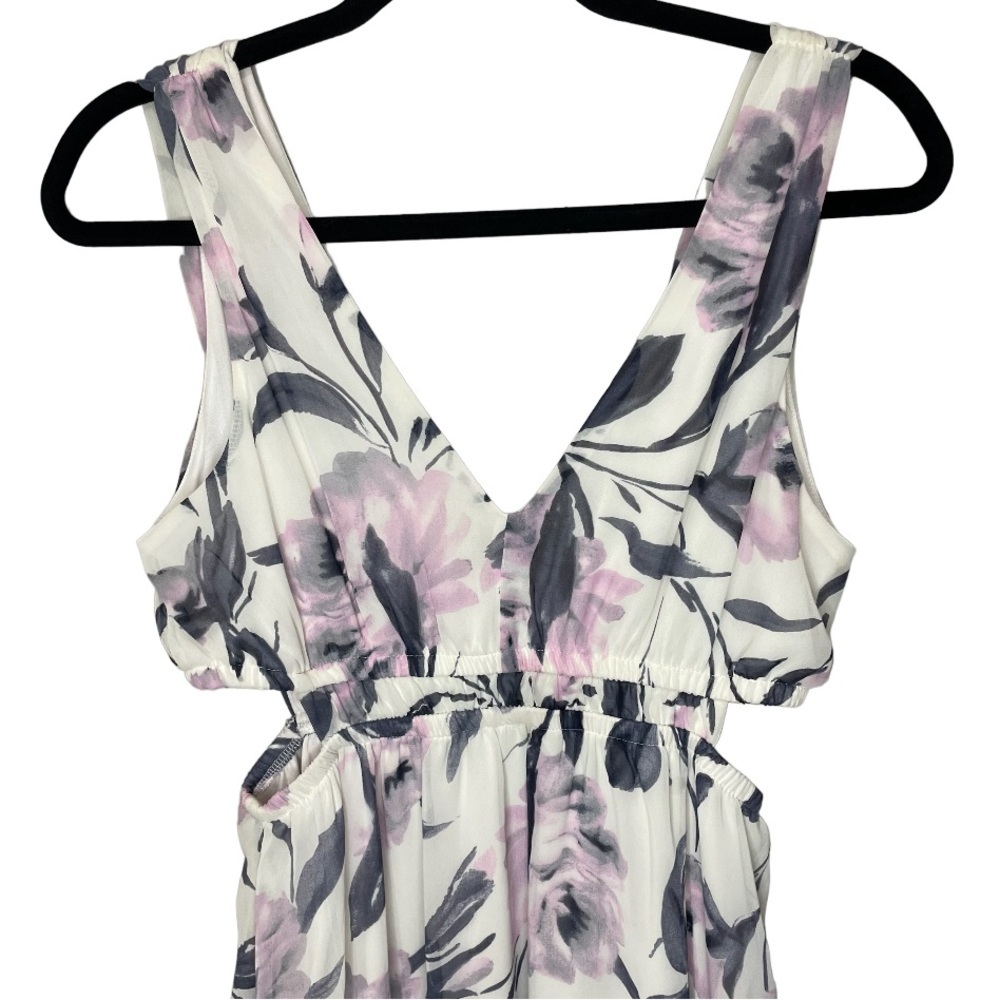 Sienna SKY Floral Midi Dress Side Cut Outs Sleeveless Demure Lavender SZ M EUC - Picture 2 of 6